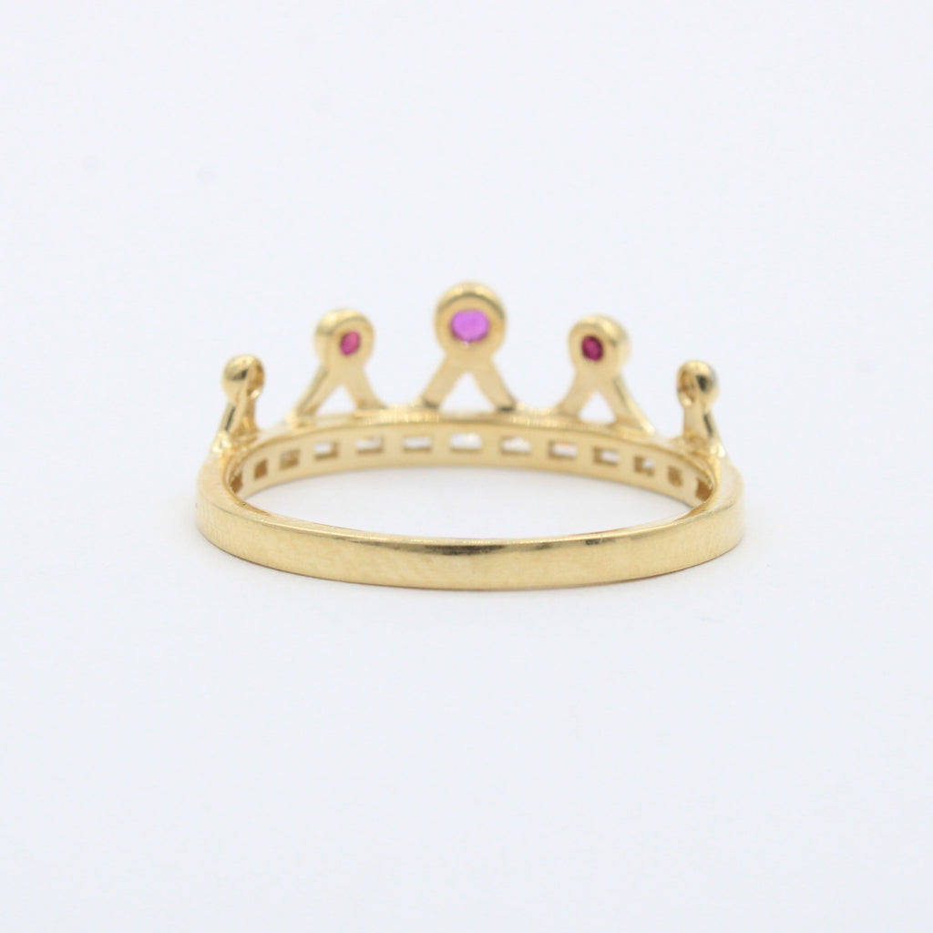 Anillo XV Años de Oro 14k Corona con Zirconias Rojas mod. 10263
